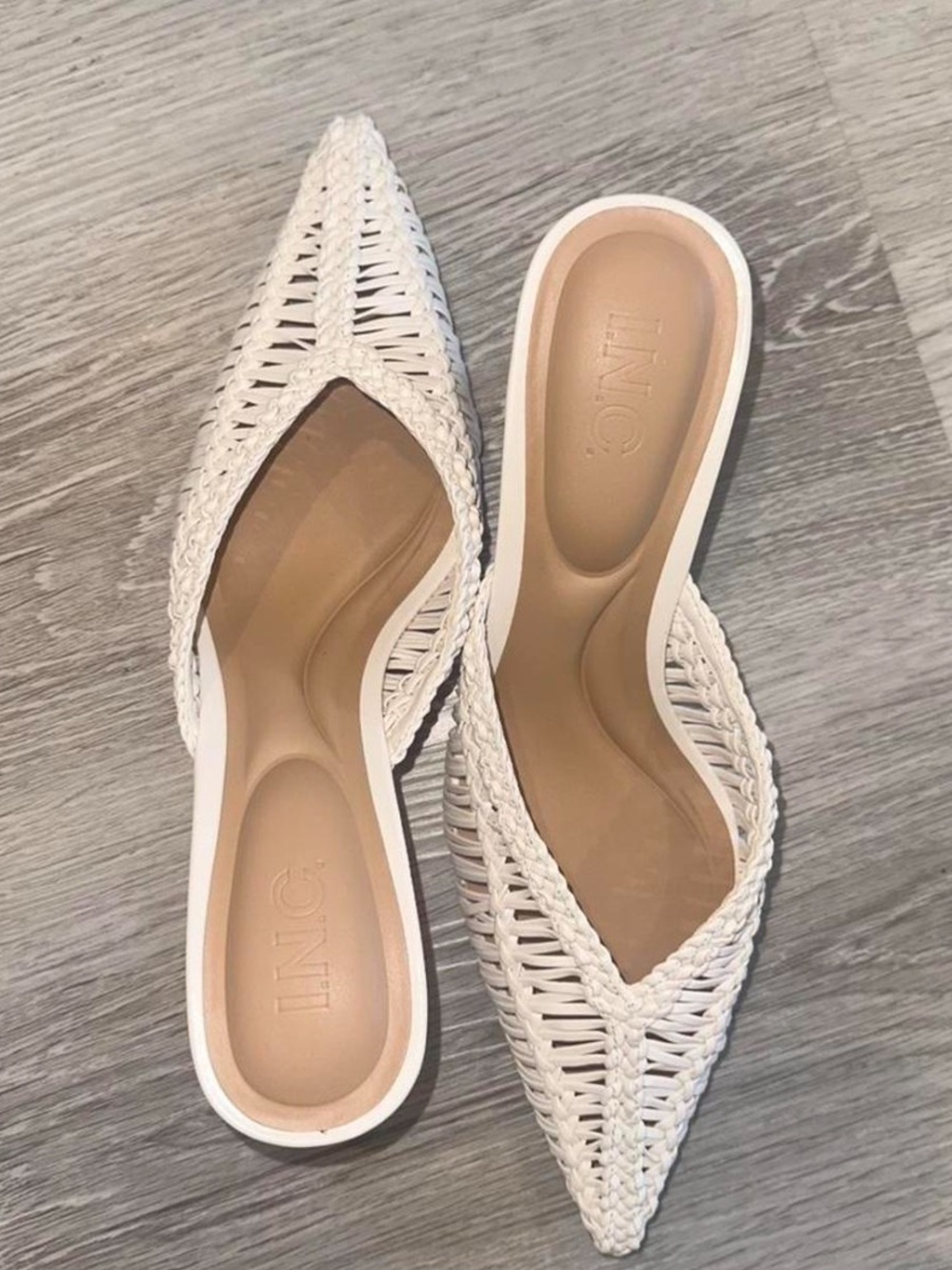 INC International Concepts White Woven Pointed-Toe Mule View 3